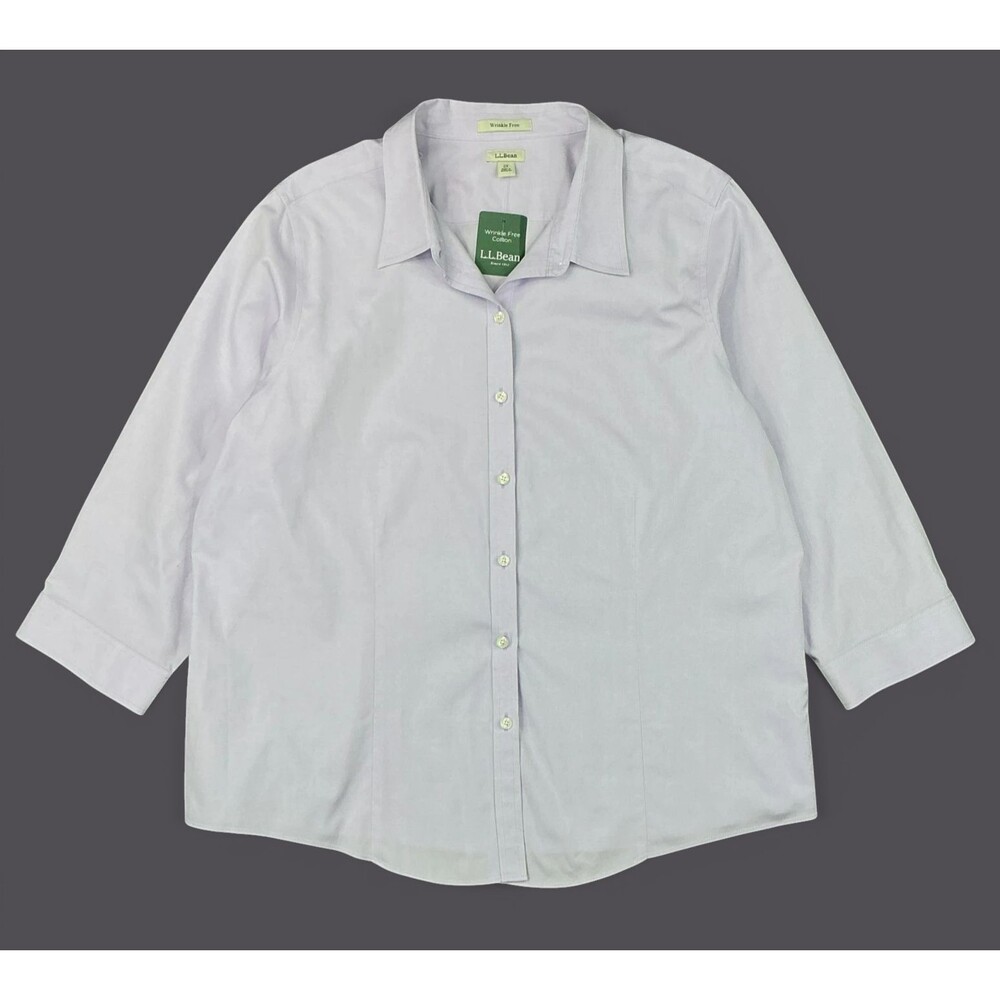 LL Bean Womens Wrinkle Free Button Up Shirt 2X Light Purple Cotton Poplin NWT